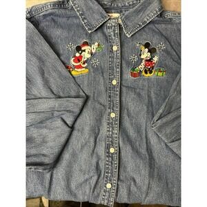 Disney Shopping Vintage Denim‎ Shirt- Mickey Minnie Christmas-Beautiful 2XL